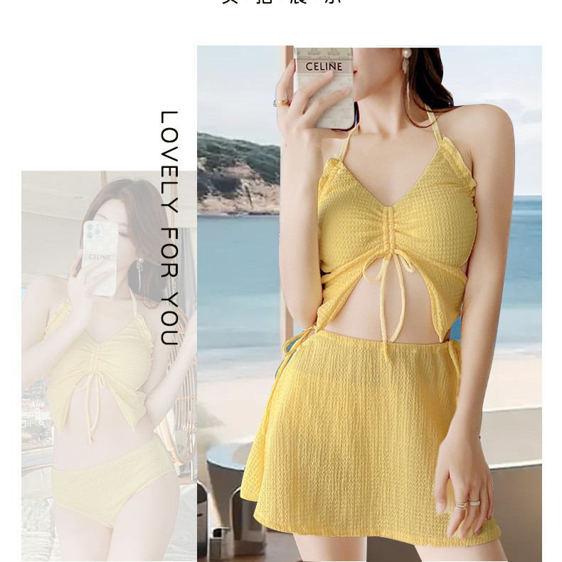 Trajes de baño de verano para mujeres sexuales y pechos pequeños se reúnen en dos piezas para cubrir la cintura alta para adelgazar el trajes de baño al por mayor.