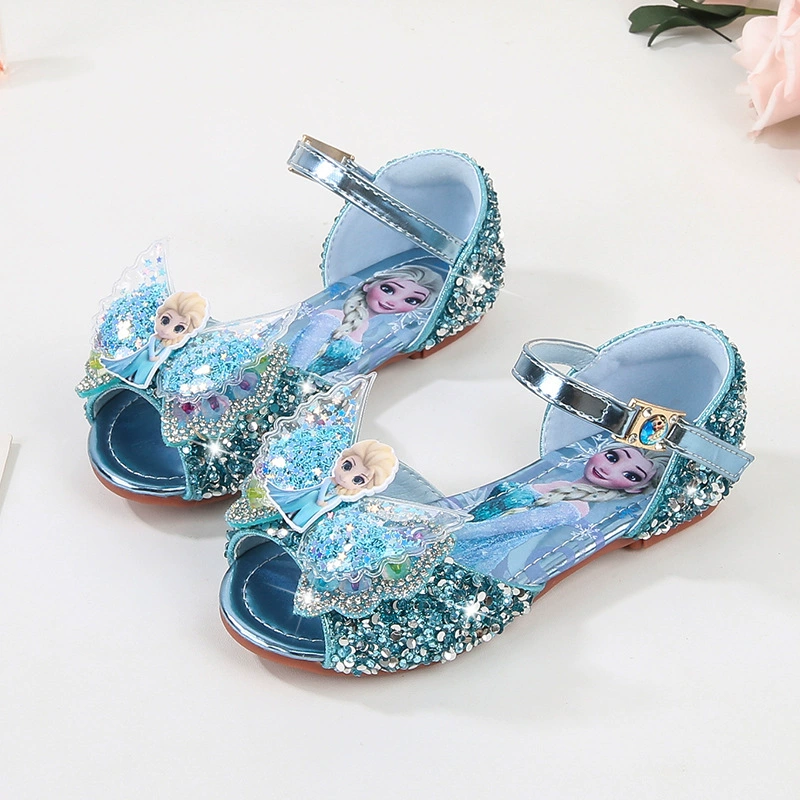 Детские сандалии 2025 Летний стиль Принцесса Айша Детская обувь для девочек мультфильм Детские рыбки клювы наклейки принцессы