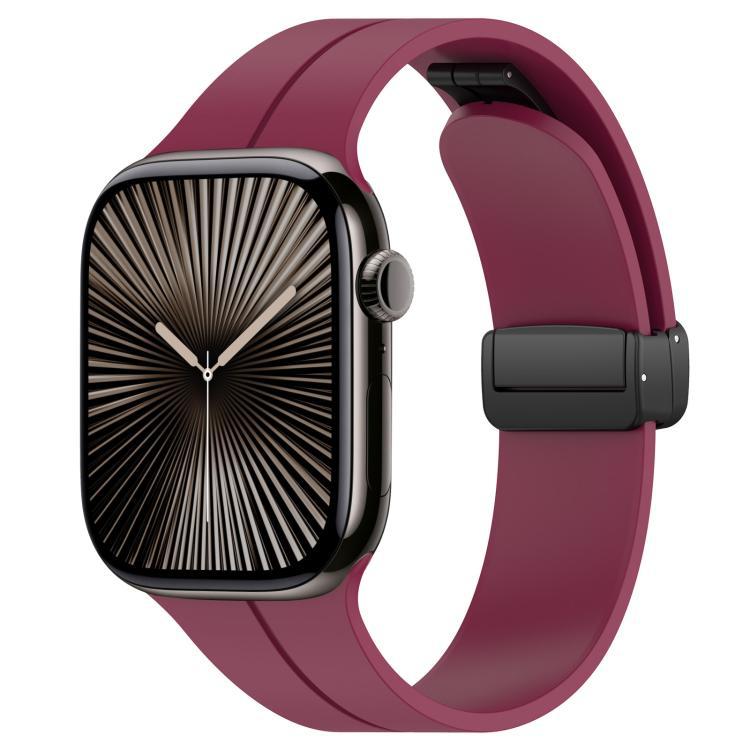 Correa de silicona con ranura plana con botón negro plegable para Apple Watch 42 - 49mm tamaño completo universal