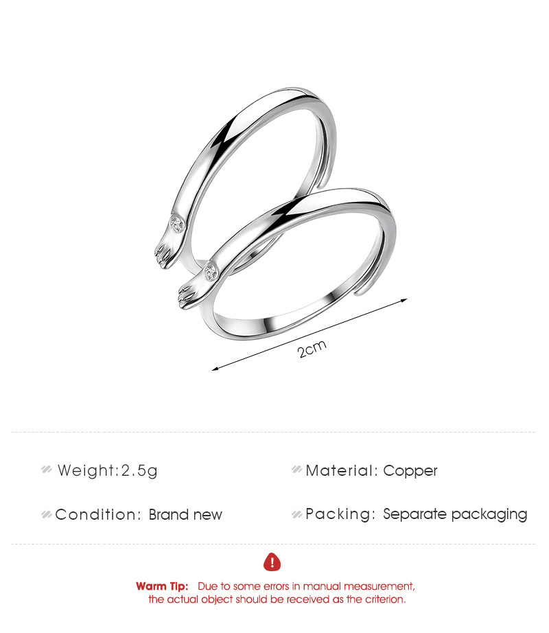 New Couple Micro-inlaid Zircon Wings Open Ring display picture 1