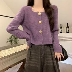 麻花毛衣外套女2025春秋新款宽松慵懒风复古短款长袖针织开衫上衣
