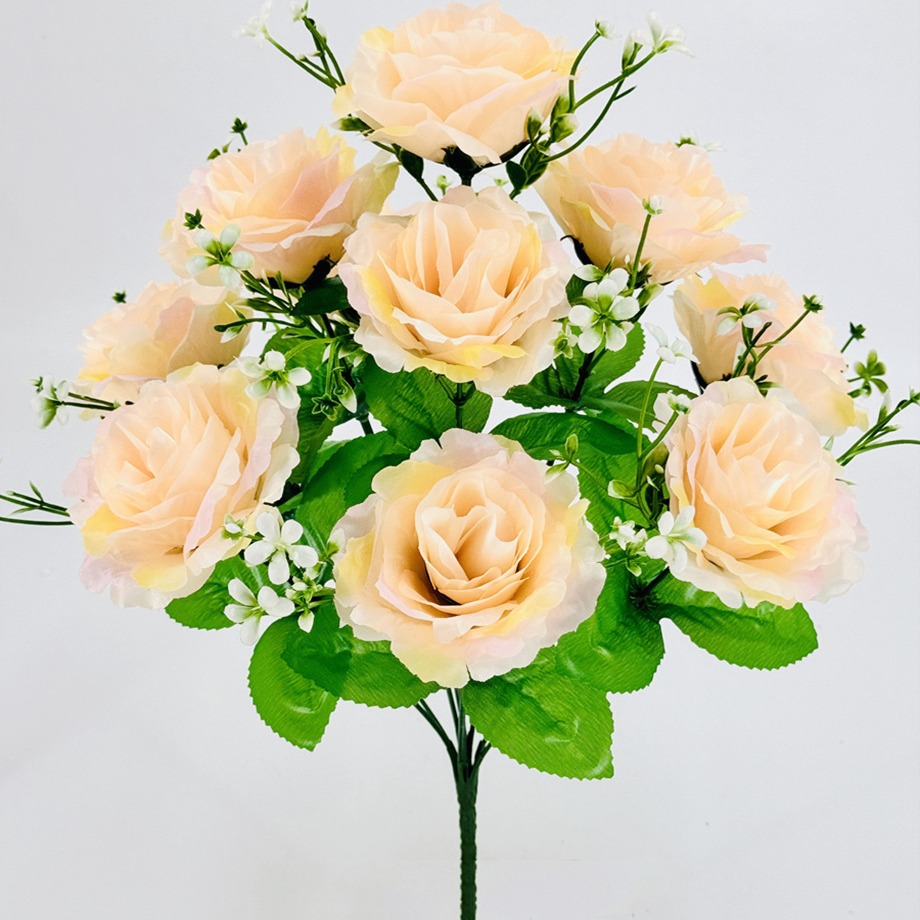 Flores de imitación de 10 flores de alto tallo princesa rosa tela de seda rosa decoración del hogar de alta calidad sala de estar mesa de comedor arreglos de flores