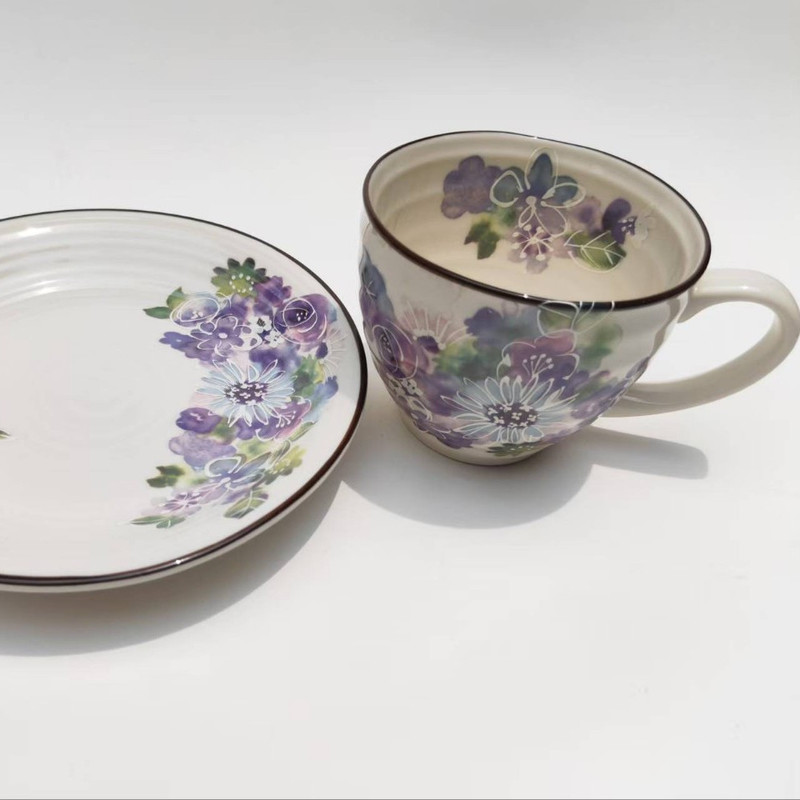 Japanese Mino Ware and Blue Ceramic Watercolor Floral Twelve-Month Flower Language Mug Coffee Cup Japanese Style