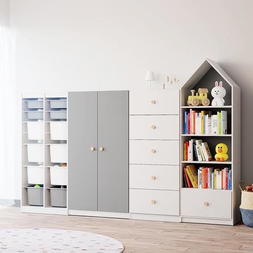 K9HX批发实木儿童衣柜收纳柜家用卧室现代简约小衣橱简易组装书架
