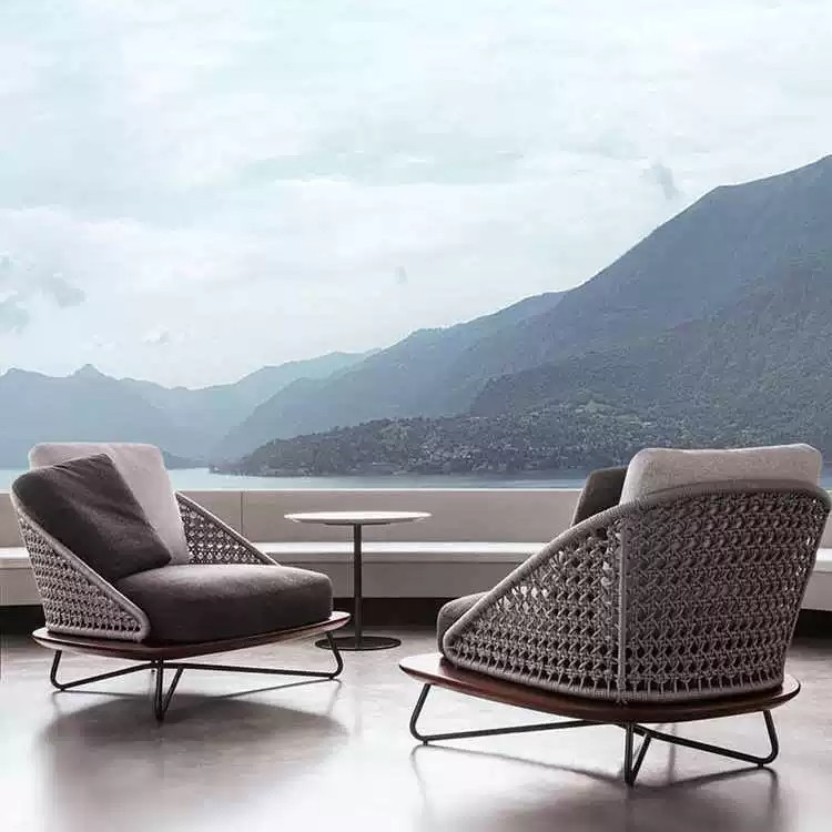 Outdoor leisure solid wood rattan sofa set for courtyard, open-air cafe, sunroom, pineapple lattice wood single sofa combination