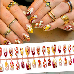 秋冬爆款跨境热销法式美拉德外贸穿戴甲批发鎏金美甲贴片nails