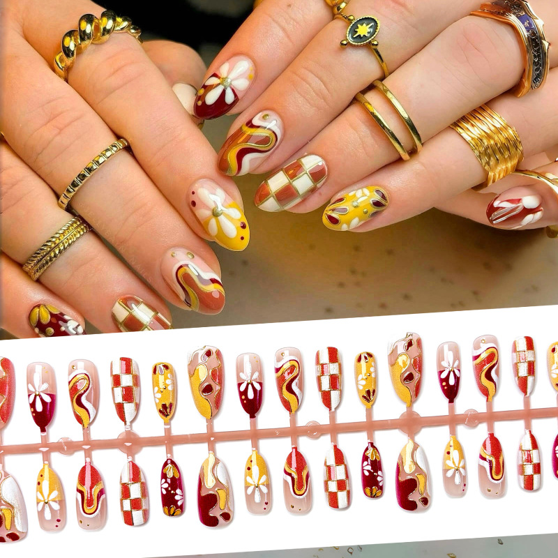 秋冬爆款跨境热销法式美拉德外贸穿戴甲批发鎏金美甲贴片nails|undefined