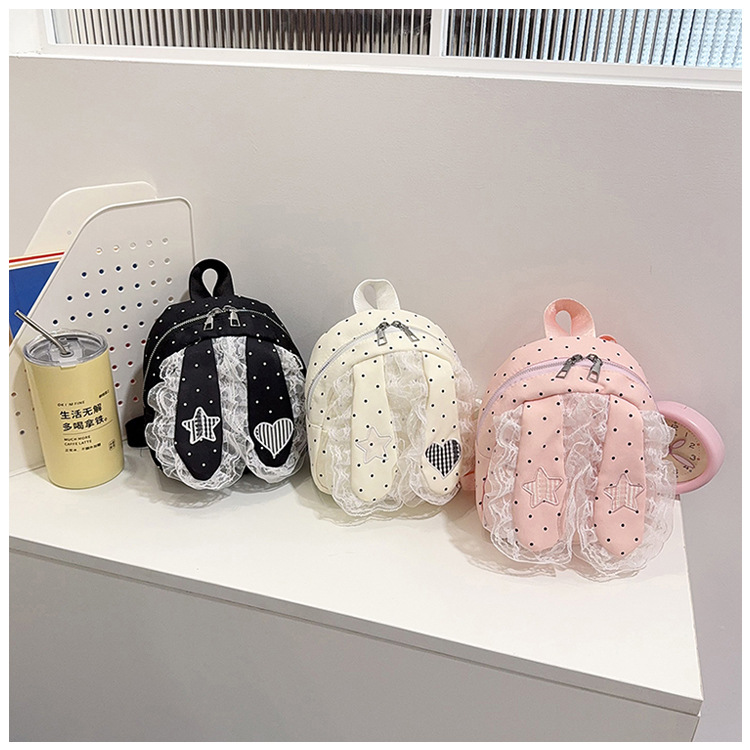 Indigo Smoke Mesh Bunny Ear Student Backpack Japanese Style Cute Girls School Bag High-Value Casual Versatile Travel Shoulder Backpack
