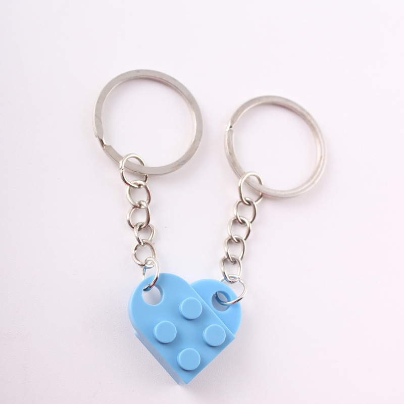Dos en uno bloques de construcción de amor llavero pareja desmontable llavero amistad afecto en forma de corazón Qixi pequeño regalo