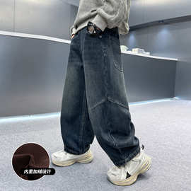 男童冬季加绒牛仔裤2025新款儿童装运动休闲加厚保暖长裤子中大童