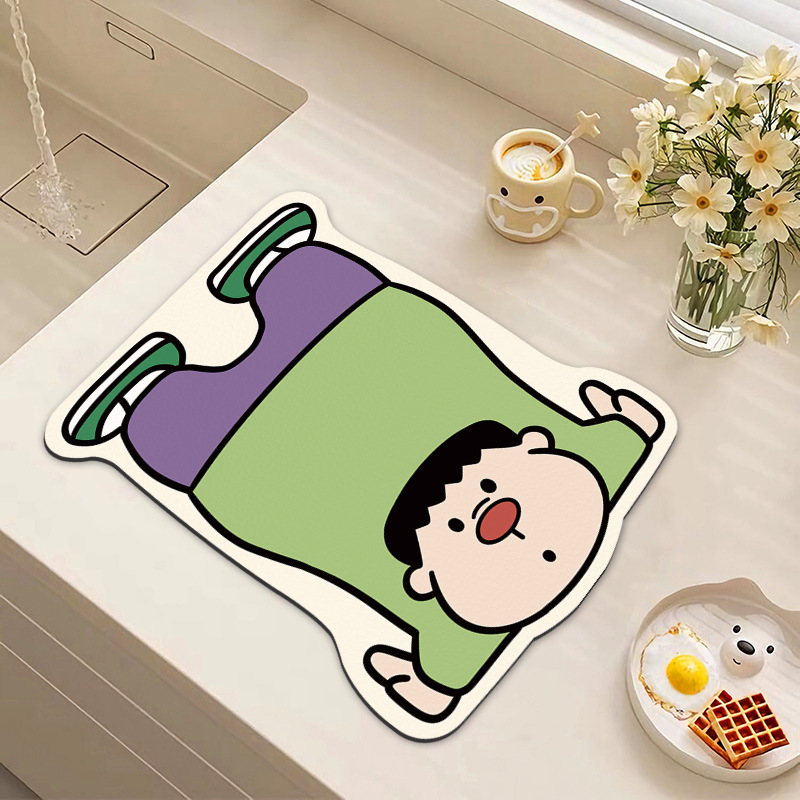 만화 주방 조리대 배수 매트 커피 기계 코스터 Diatom 진흙 흡수성 빠른 건조 미끄럼 방지 매트 레스토랑 데스크탑 절연