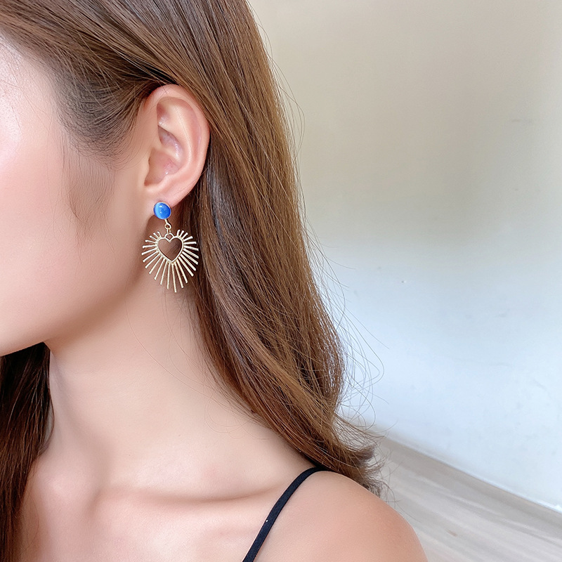 Alloy Material Heart Shape Pattern Women's Gender Inlay Design 1 Pair Fashion Heart Shape Inlay Alloy Cat's Eye Stone Drop Earrings