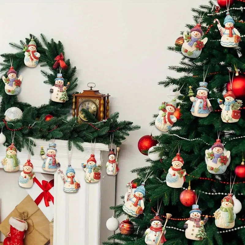 クリスマスセット木製雪だるまクリスマス装飾雪だるま像ひも付きクリスマスツリー装飾ストラップ|undefined