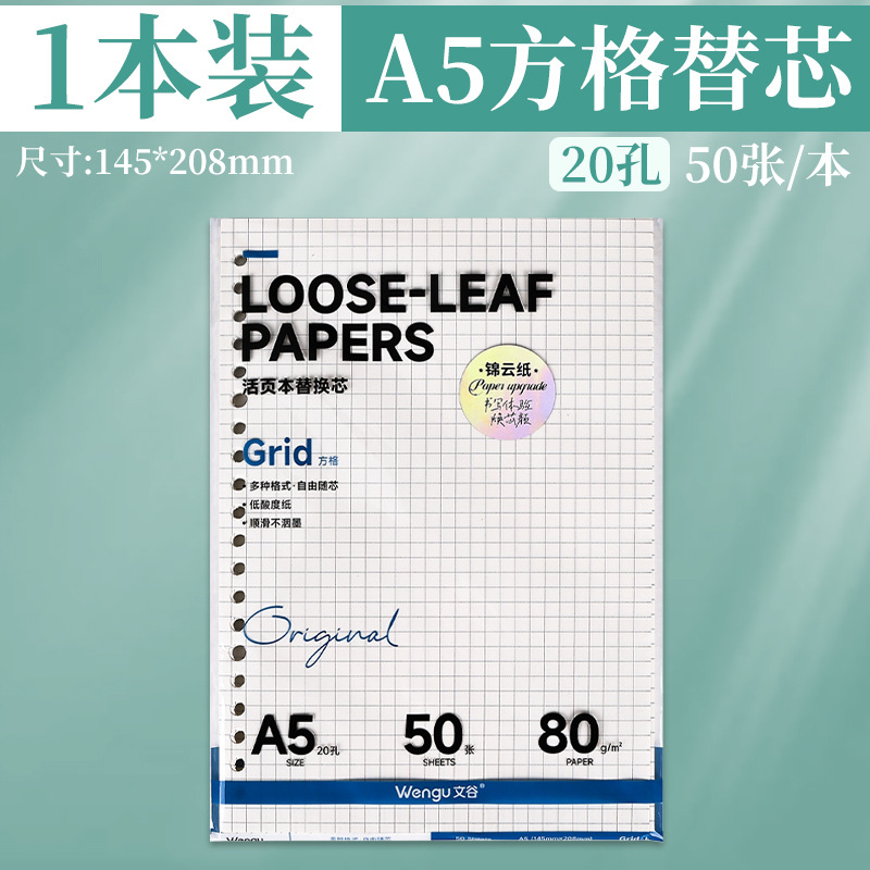 A5 cuadrículas para reemplazar el núcleo - 50 hojas