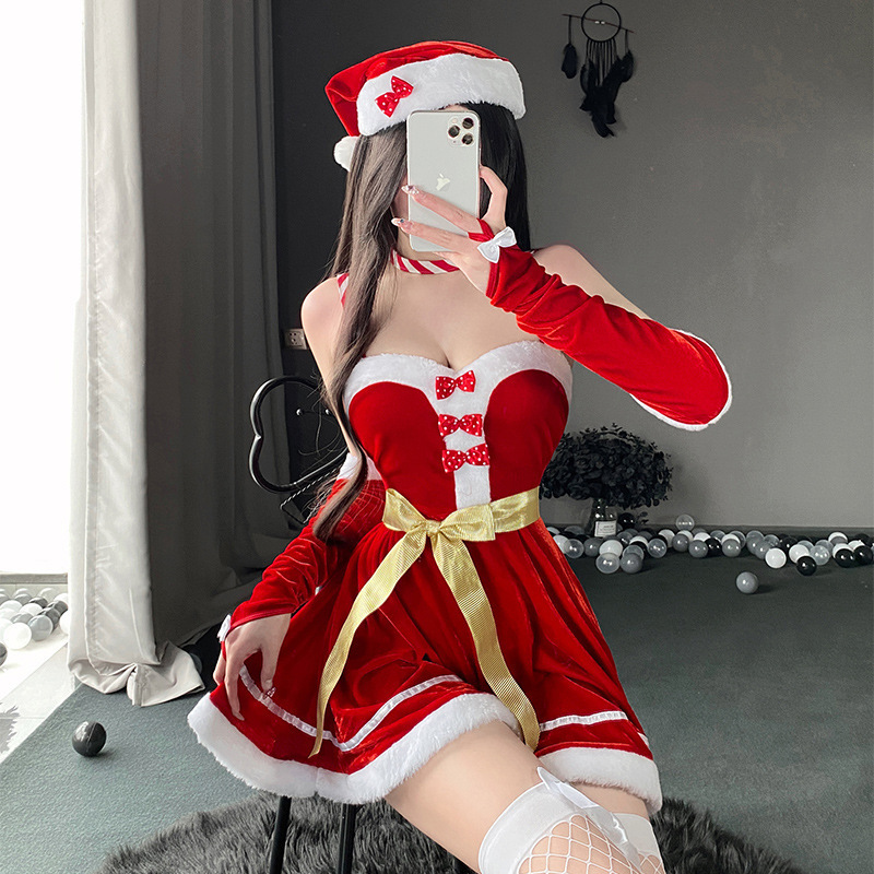 Christmas holiday costume, Santa Claus cosplay, sexy red Christmas performance dress