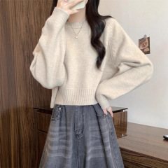 圆领软糯毛衣女秋季2025新款慵懒宽松显瘦套头长袖短款针织衫上衣