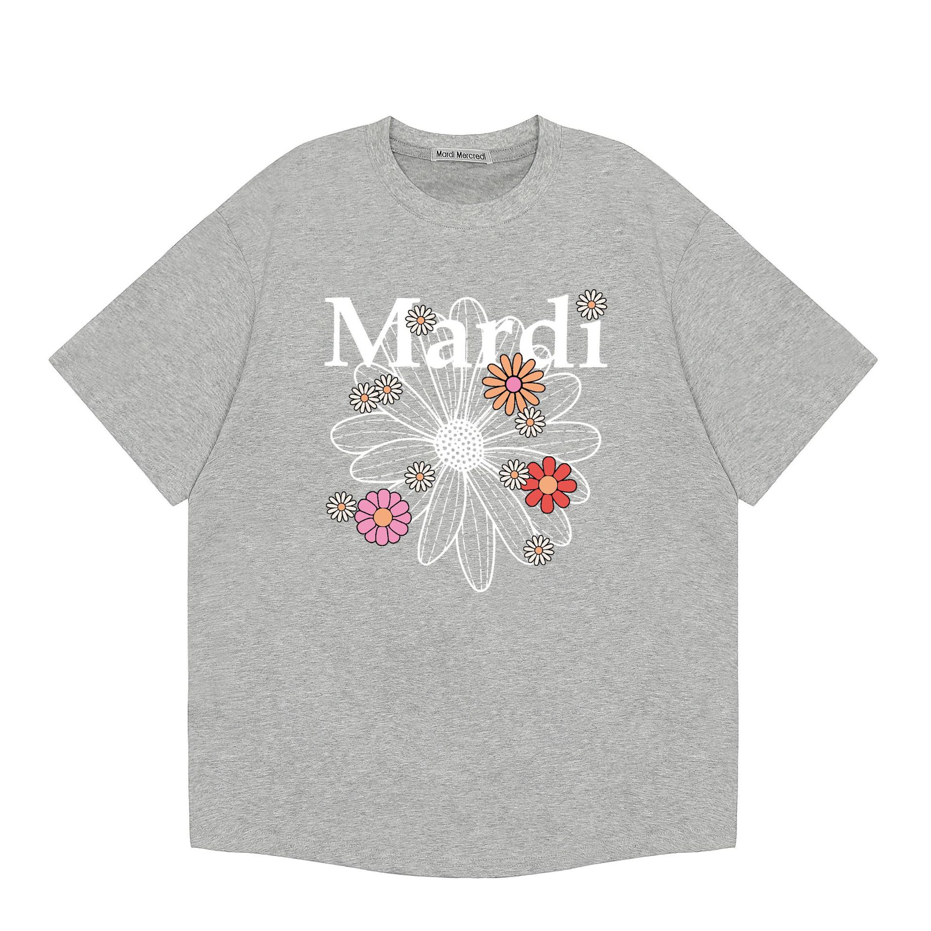 現物韓国潮牌Mardi半袖女性25夏新作デイジープリント丸襟純綿上着tシャツ代発