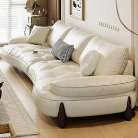 家居必备北欧奶油风真皮弧形沙发意式极简约客厅小户型白色棉花糖