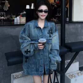 美式复古辣妹气质休闲牛仔外套女装秋冬新款宽松百搭夹克上衣