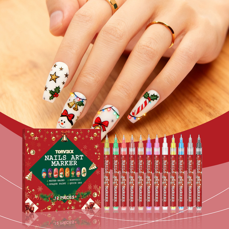 Torvikx DIY Christmas Manicure Graffiti Pen, Fine Tip, Color Development, Not Easy to Smudge, Manicure Art Painting Pen