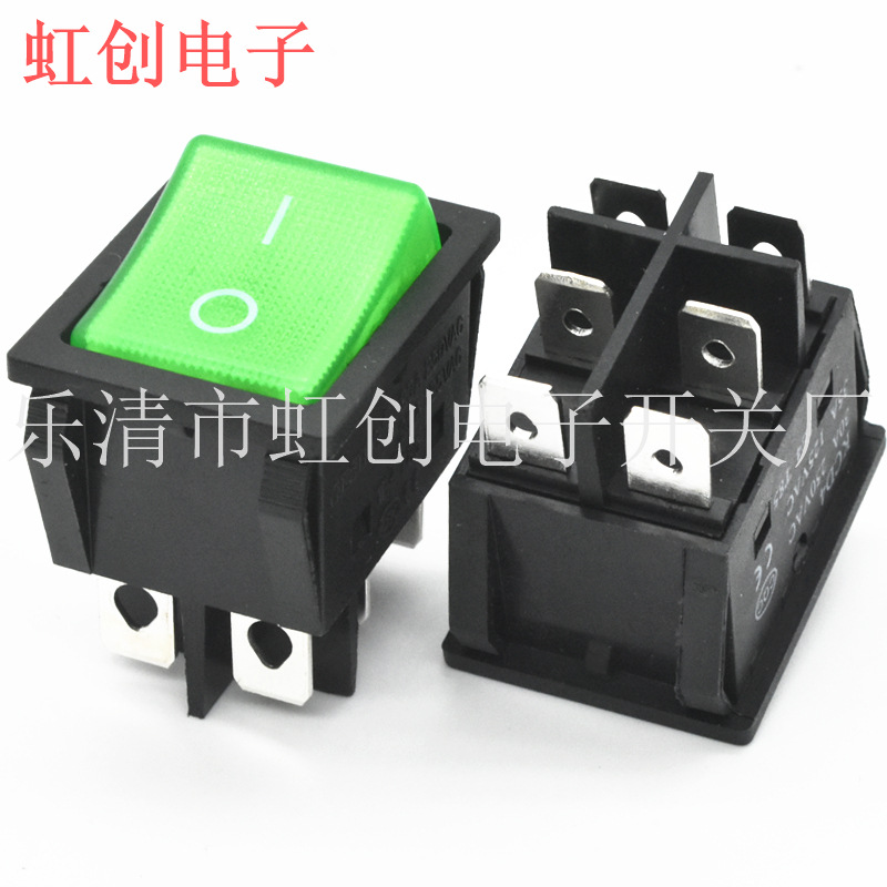 KCD4 6脚2档 30A 船型开关 双卡位 绿色带灯 六脚两档大电流开关