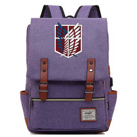 日漫进击的巨人USB青少年学生书包男女休闲皮带扣印花双肩背包