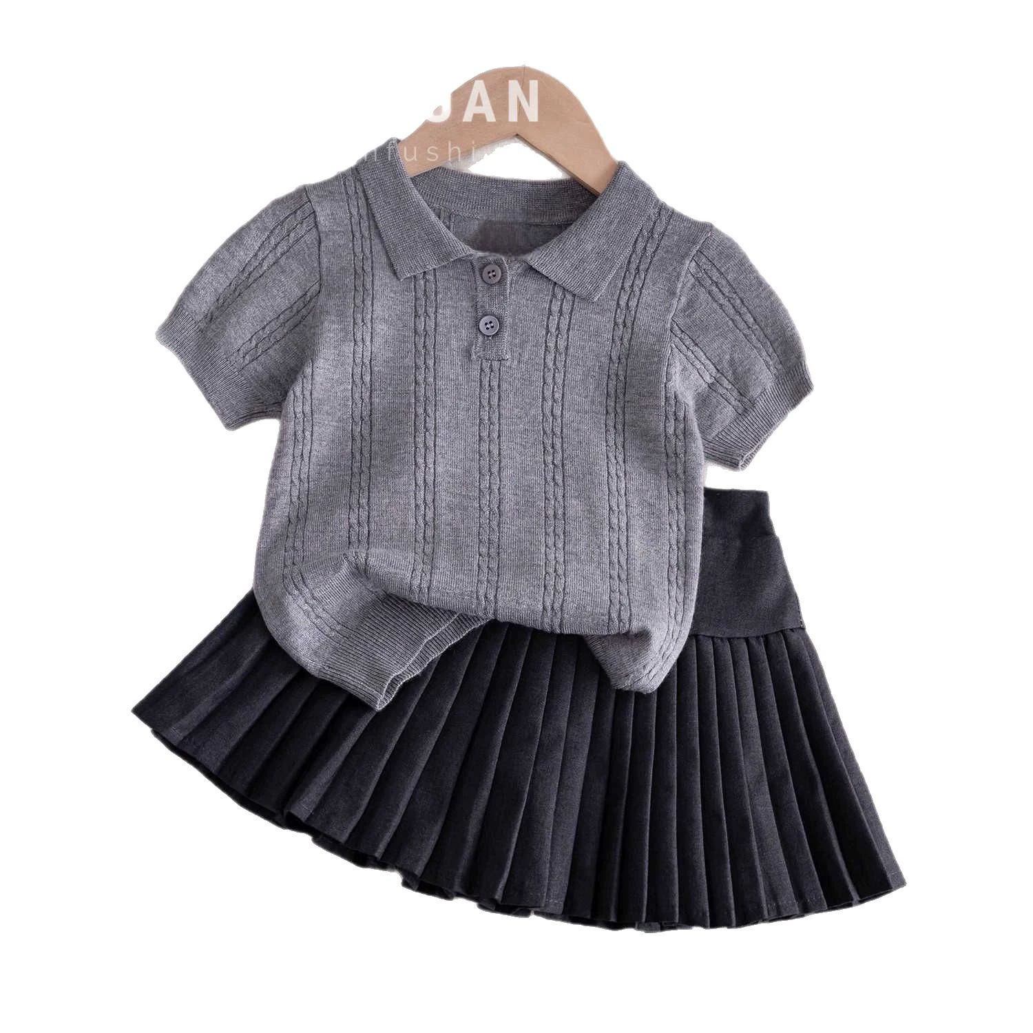 Детский летний комплект, цветное поло для девочки, футболка, pleated skirt, западный стиль