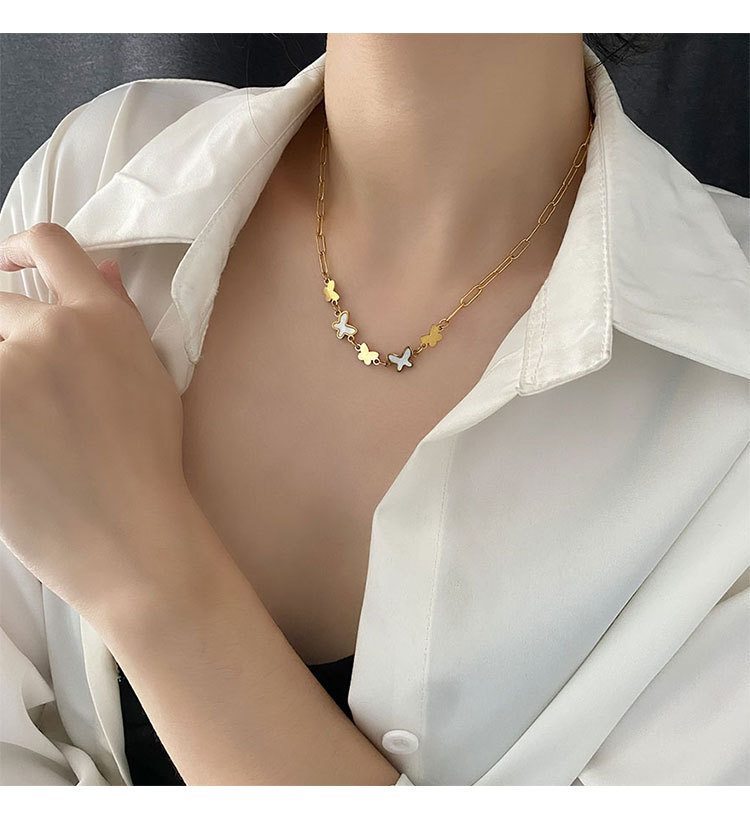Simple Style Butterfly Alloy Titanium Steel Polishing Inlay Shell Womenu0027S Necklace 1 Piece