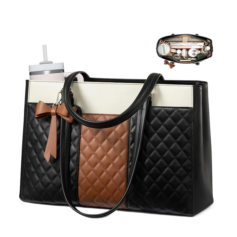 New Women's Commuter Handbag Laptop Shoulder Bag PU Leather Briefcase Waterproof Computer Bag