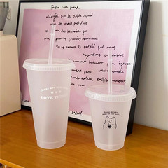 Non-disposable original English letter bear plastic straw cup girl's favorite water cup portable coffee cup juice cup