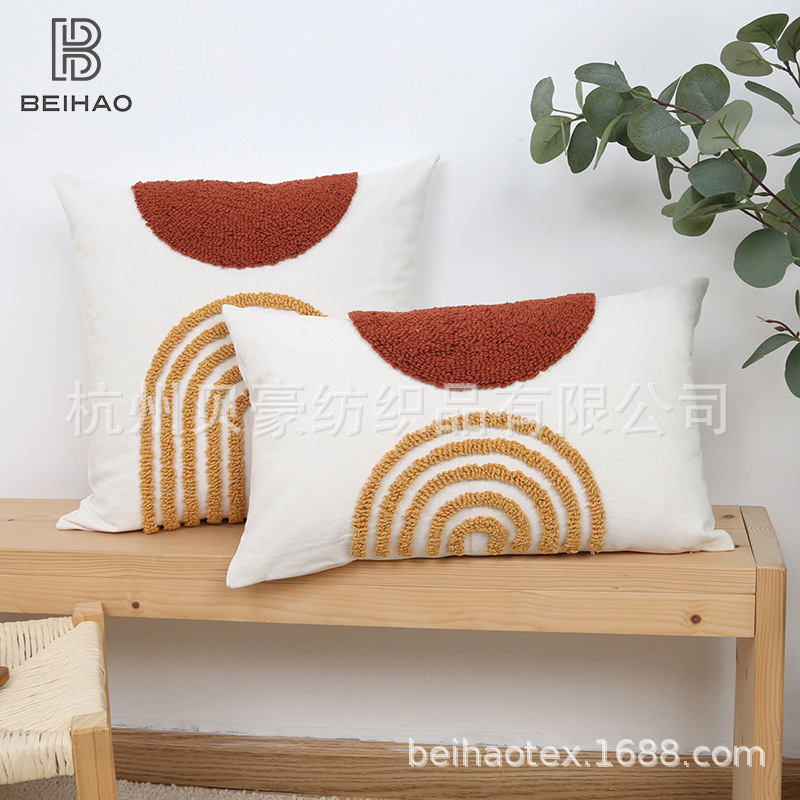 Semicircular bordado círculo geométrico abrazar almohada cubierta moderna simple bordado rayas almohada de la sala de estar dormitorio modelo casa almohada de alojamiento