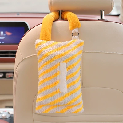 Multi-Functional Tissue Box Hanging Bag – Car tissue box/set - yellow-and-white-stripes-tissue-bag