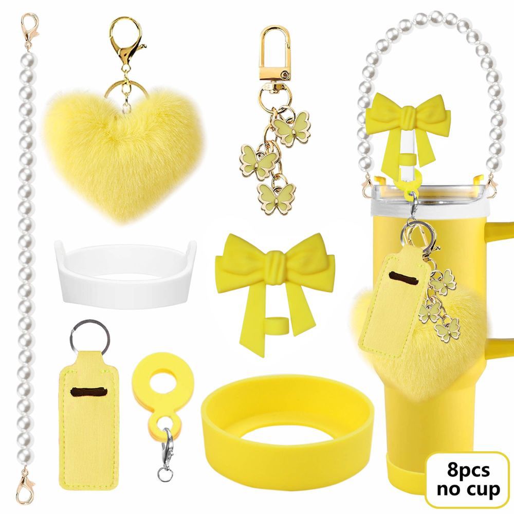 Accesorios de taza Stanley colgante de cuerda de mano flor de silicona gorra de paja de peluche colgante de taza cadena de taza de color cubierta de taza