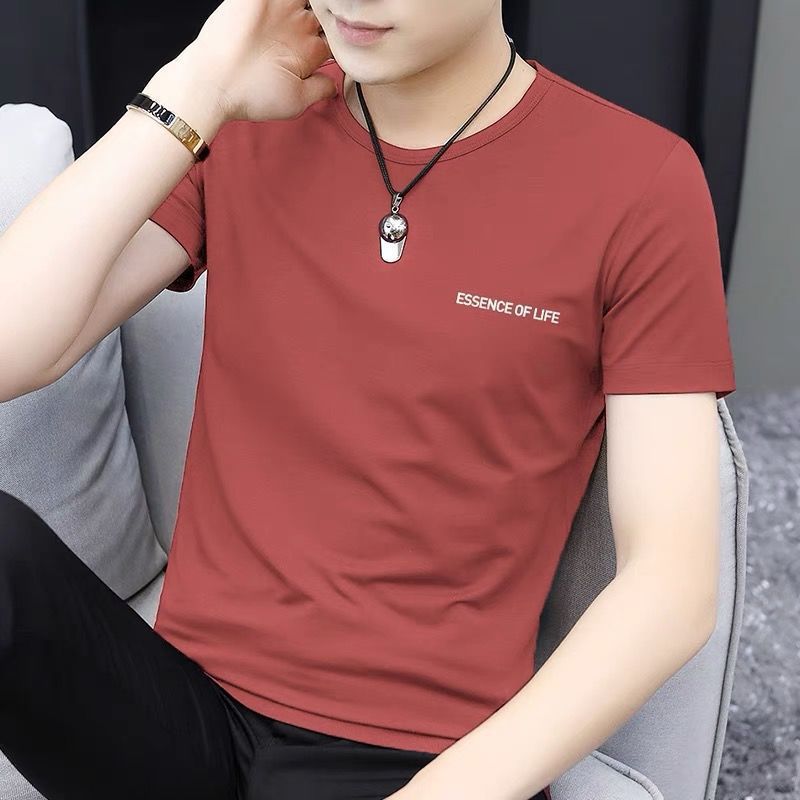 Men's Short-Sleeved T-Shirt Round Neck Top Summer Printed T-Shirt Cool Thin Breathable Simple Versatile Half-Sleeved Trendy
