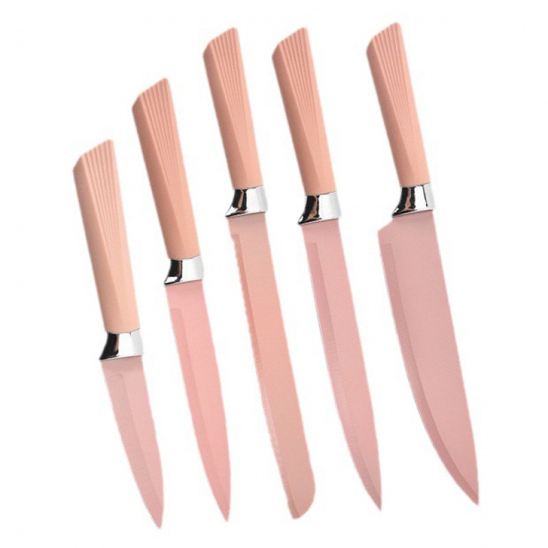 Punto de fábrica venta directa de acero inoxidable mango en forma de abanico cuchillo multifunción de cocina juego de embalaje de tarjeta de succión de doble cara