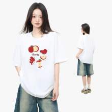 夏季新款青少年潮牌短袖t恤纯棉休闲圆领女生多彩印花ins宽松上衣