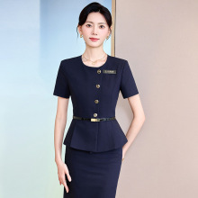 美容师职业装灰色短袖套装修身西服正装夏季工作服酒店前台工装女
