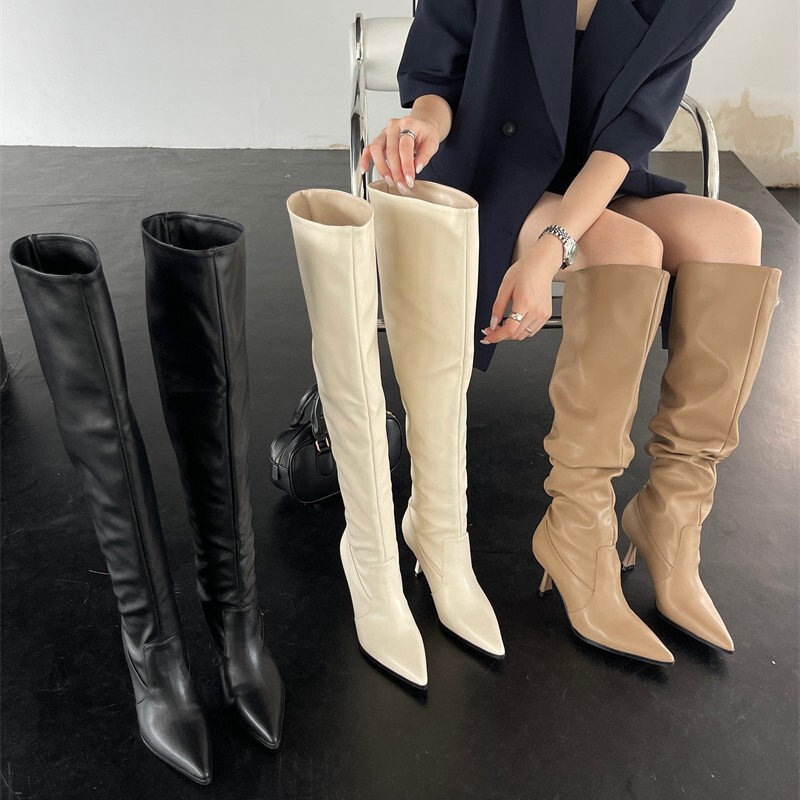 2026 New Style Women's Boots with Wide Calf Circumference, Pointed Toe, Slim Heel, Slimming Effect, Over-The-Knee Boots, Large Size, Stiletto Heel
