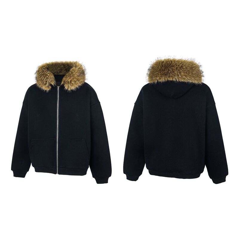 Kanye Style Yeezy Detachable Fur Collar Thick Hooded Zip-Up Jacket Unisex Trendy Kanye Style Yeezy Detachable Fur Collar Thick Hooded Zip-Up Jacket Unisex Trendy