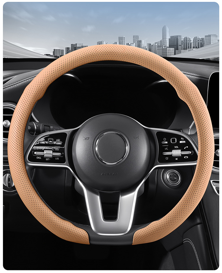 9D Perforated Nappa Leather Steering Wheel Cover, Same Style as Supercars, Universal for All Seasons, Car Interior Handle Cover, 9D Perforated Handle Cover