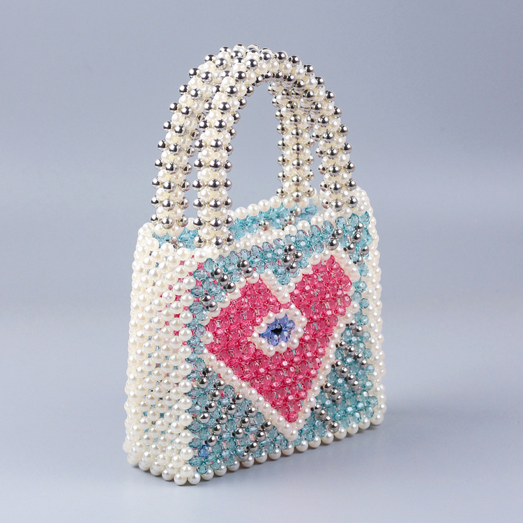 Top Handle Strap Type Handbag Bags Type Women's Medium Arylic Heart Shape Elegant Streetwear Beading Weave Square Open Handbag