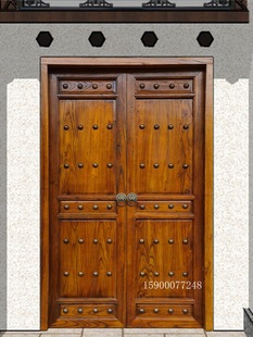 Senzao Old Elm Chinese Antique Style Door Rural Ancestral Hall Solid Wood Door Retro Villa Courtyard Double Door