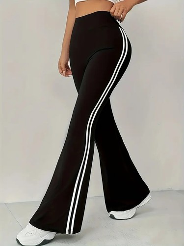 Cross-border Temu women's high-waisted draping wide-leg casual pants for spring and summer new yoga bell-bottom pants with side white stripes