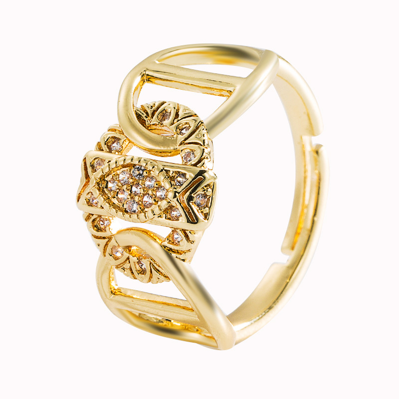 Mode Kreative Persönlichkeit Kupfer Vergoldet Intarsien Zirkon Auge Liebesring Öffnung Verstellbarer Ring Zubehör display picture 7