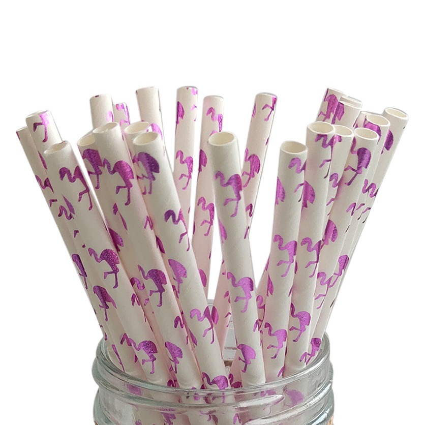 Desechables biodegradables paja de papel Kraft Estilo Hawaiano serie postre tabla decorativa jugo bebida paja de papel