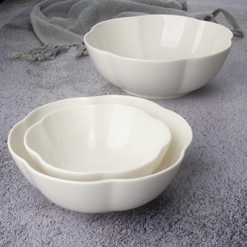 Tazón de cerámica creativo con forma de flor, tazón de postre para niños, tazón pequeño de cerámica blanco puro, tazón de sopa y tazón de verduras para una familia de tres personas
