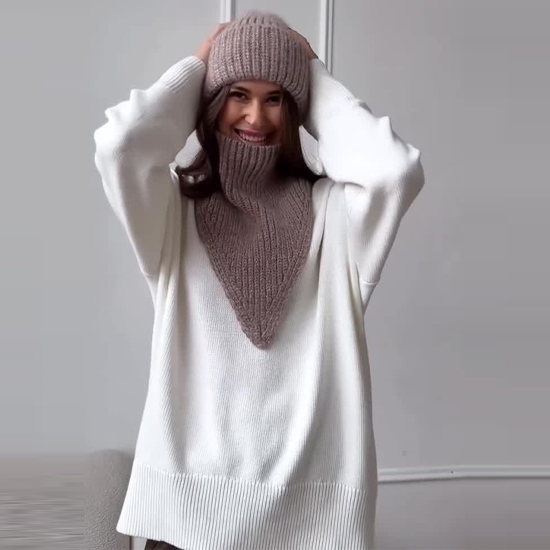 2024 otoño nueva Europa y América Amazon ropa de mujer transfronteriza de color sólido Taoyou guarnición gruesa calentamiento conjunto de sombrero de punto