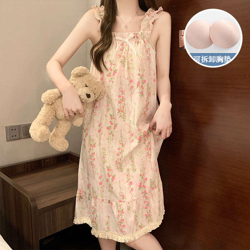 2024 verano esling vestido de pijama chica tejido nubes de algodón cojín de pecho lindo dulce se puede usar vestido largo ropa para el hogar