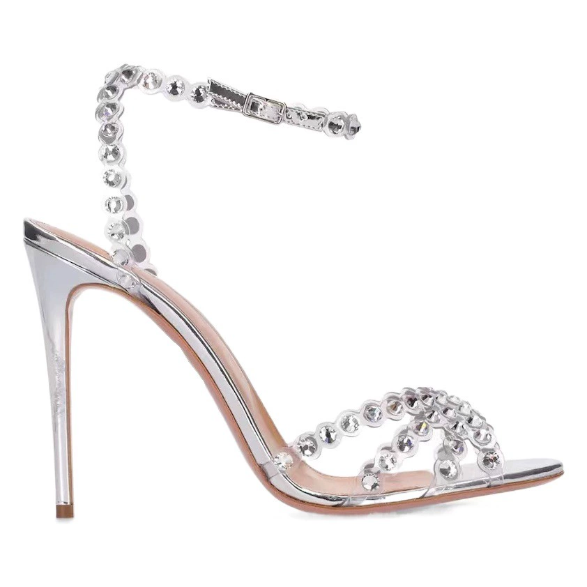 Прямые поставки с фабрики, трансграничные элегантные босоножки на высоком каблуке знаменитостей с желе и бриллиантами, серебряные туфли на высоком каблуке с круглым носком на шпильке