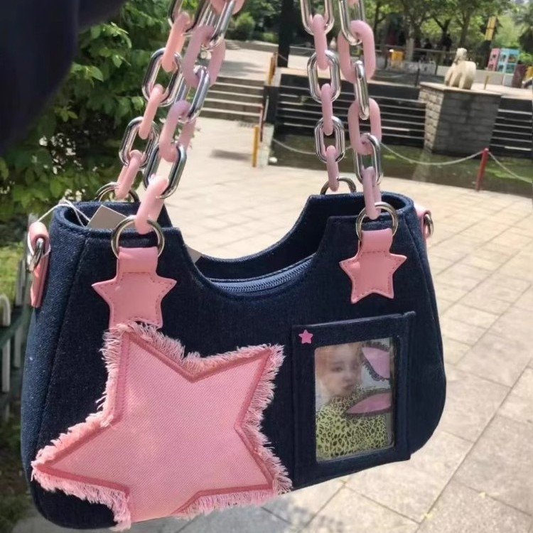 Sweet Girl Girl denim star messenger bag 2024 new handmade original medieval hot girl y2k shoulder -shoulder Japanese hand